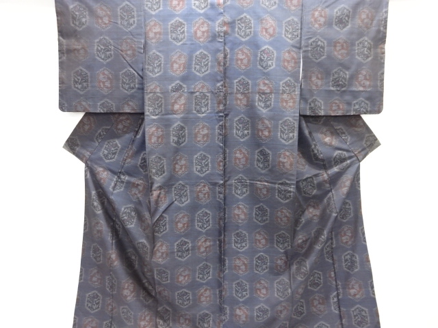 JAPANESE KIMONO / DORO OSHIMA TSUMUGI / WOVEN KIKKO PATTERN